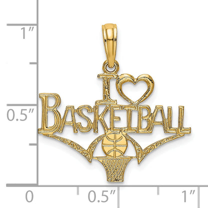 14K Yellow Gold I Heart Basketball W/Ball And Net Charm