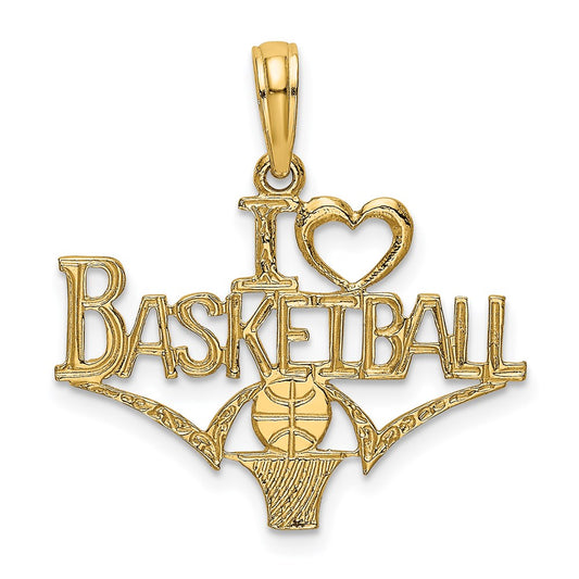 14K Yellow Gold I Heart Basketball W/Ball And Net Charm