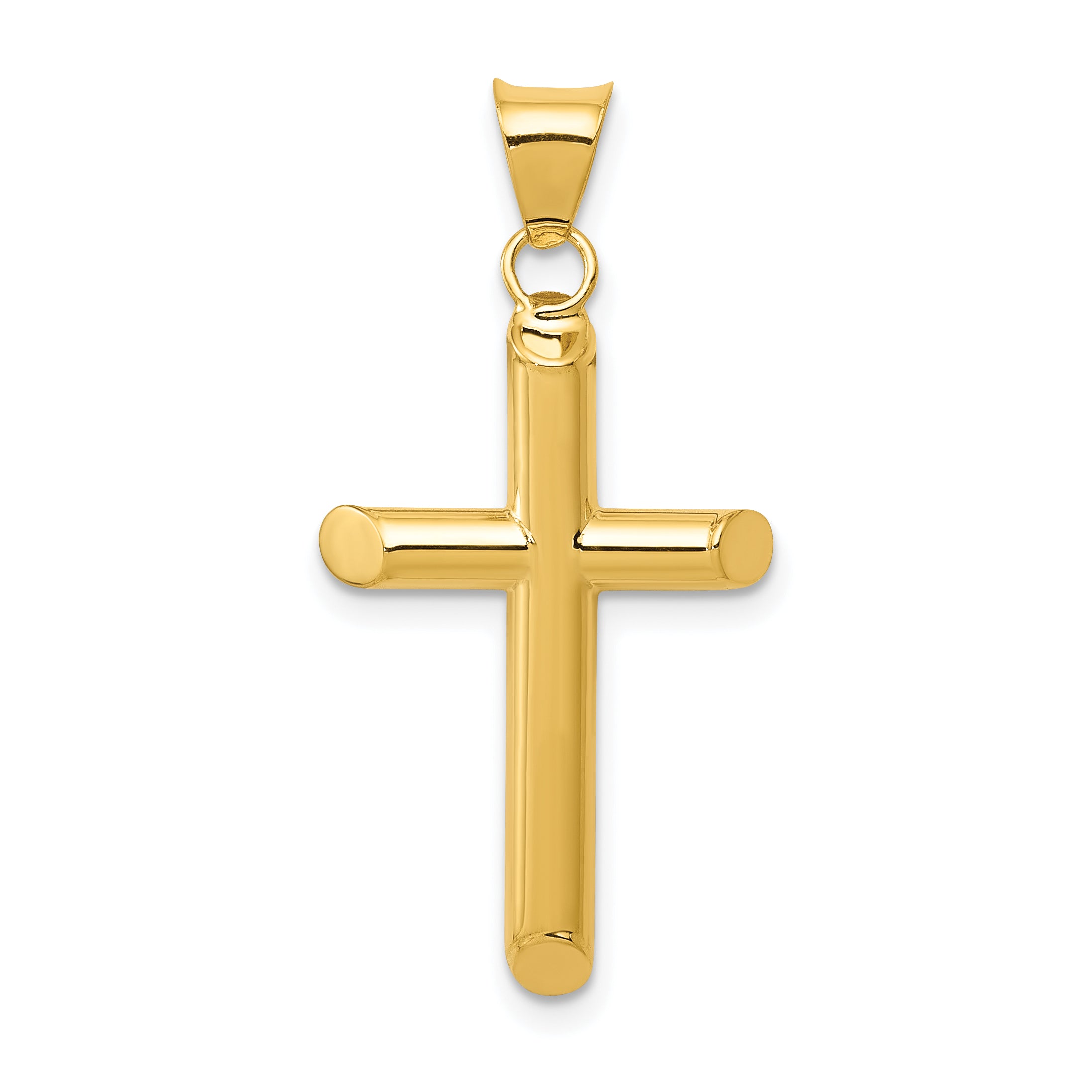 14K Yellow Gold 3-D Polished Hollow Cross Pendant