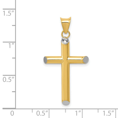 14K Yellow & Rhodium W/Rhodium 3-D Hollow Cross Pendant