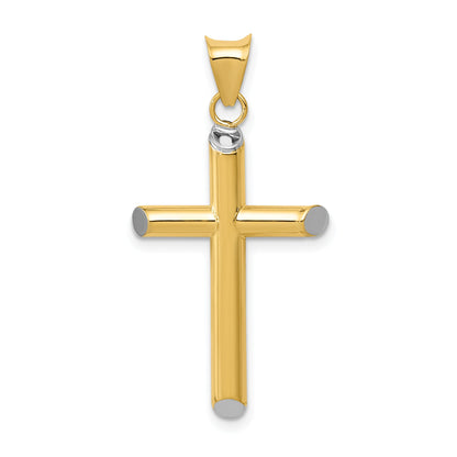 14K Yellow & Rhodium W/Rhodium 3-D Hollow Cross Pendant
