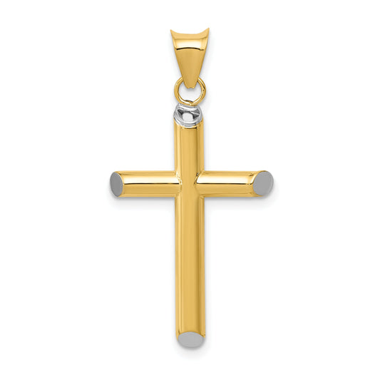 14K Yellow & Rhodium W/Rhodium 3-D Hollow Cross Pendant