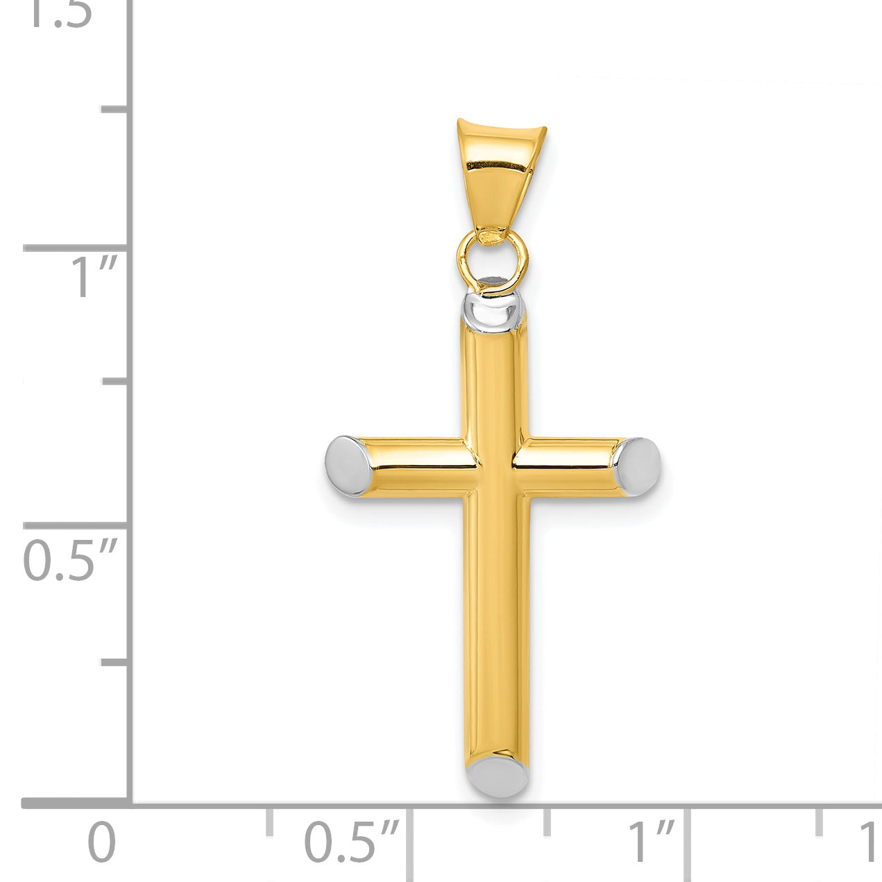 14K Yellow & Rhodium W/Rhodium 3-D Hollow Cross Pendant