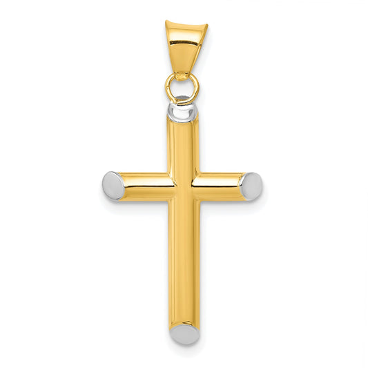 14K Yellow & Rhodium W/Rhodium 3-D Hollow Cross Pendant