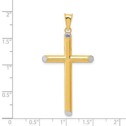 14K Yellow & Rhodium W/Rhodium 3-D Hollow Cross Pendant