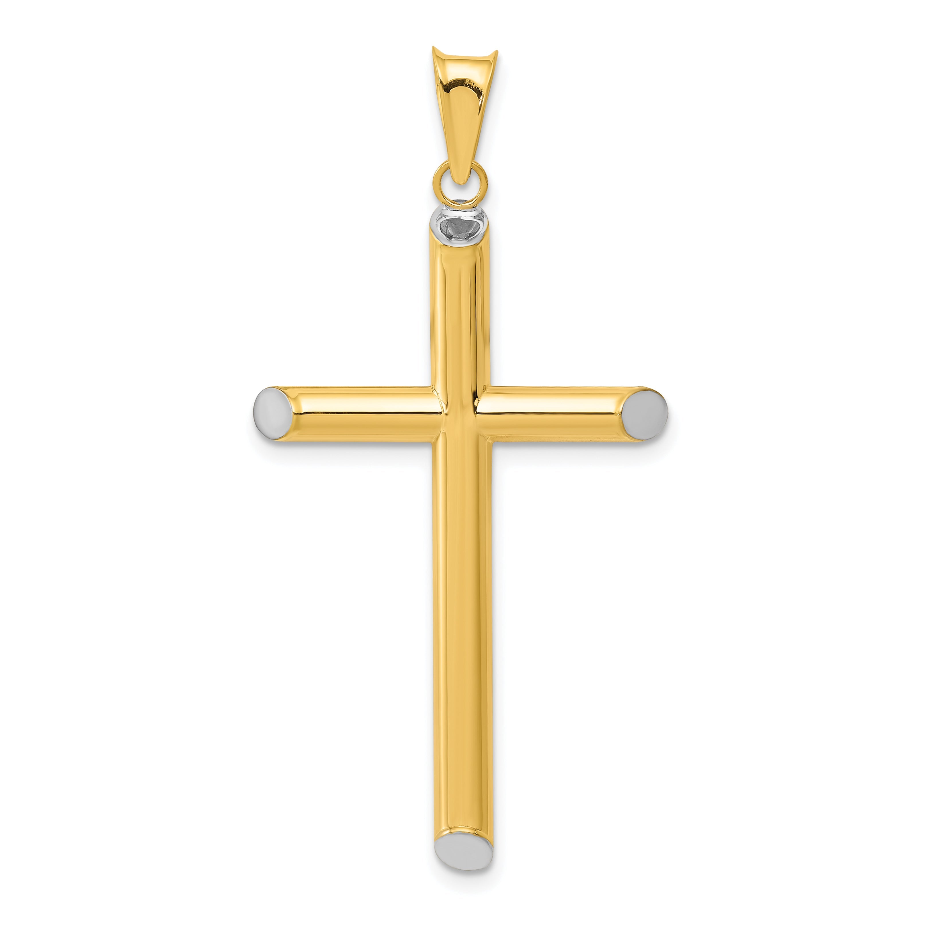 14K Yellow & Rhodium W/Rhodium 3-D Hollow Cross Pendant