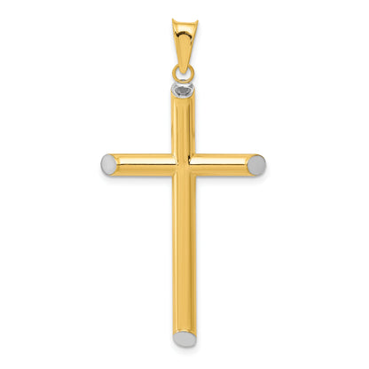 14K Yellow & Rhodium W/Rhodium 3-D Hollow Cross Pendant