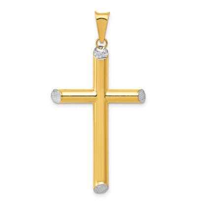 14K Yellow & Rhodium W/Rhodium 3-D Hollow D/C Cross Pendant