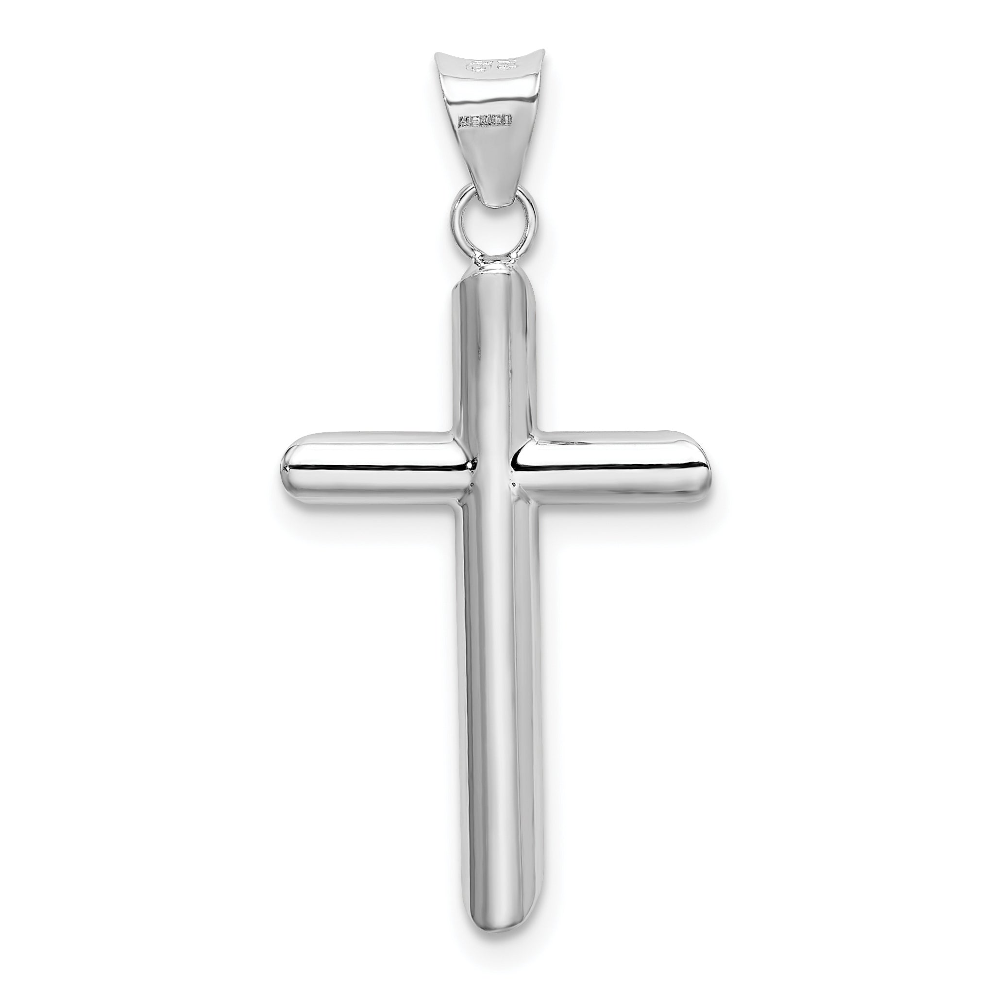 14K White Gold Polished Hollow Cross Pendant