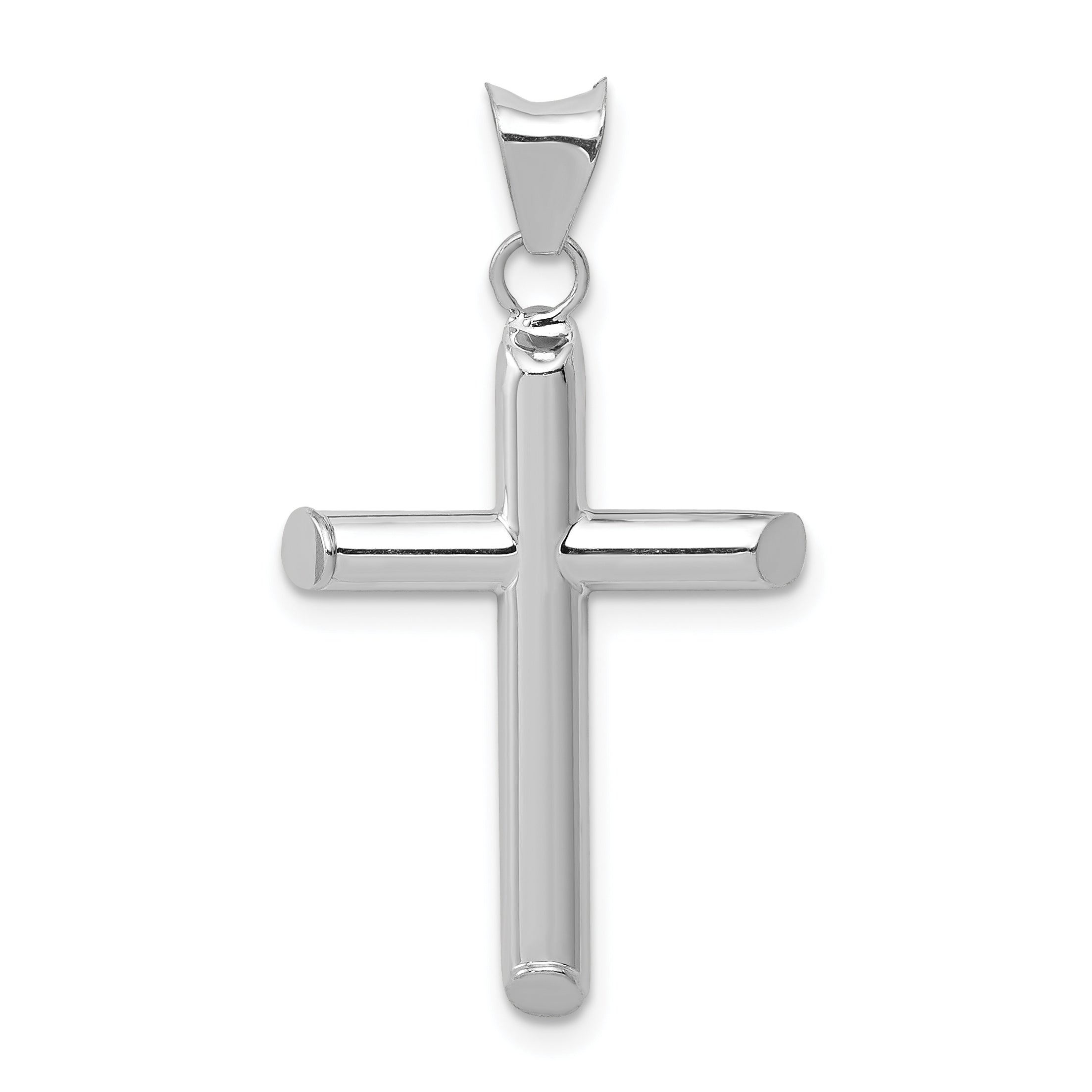 14K White Gold Polished Hollow Cross Pendant