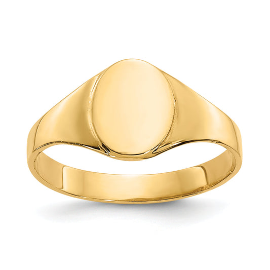 14K Yellow Gold High Polished Oval Closed Back Baby Signet Ring