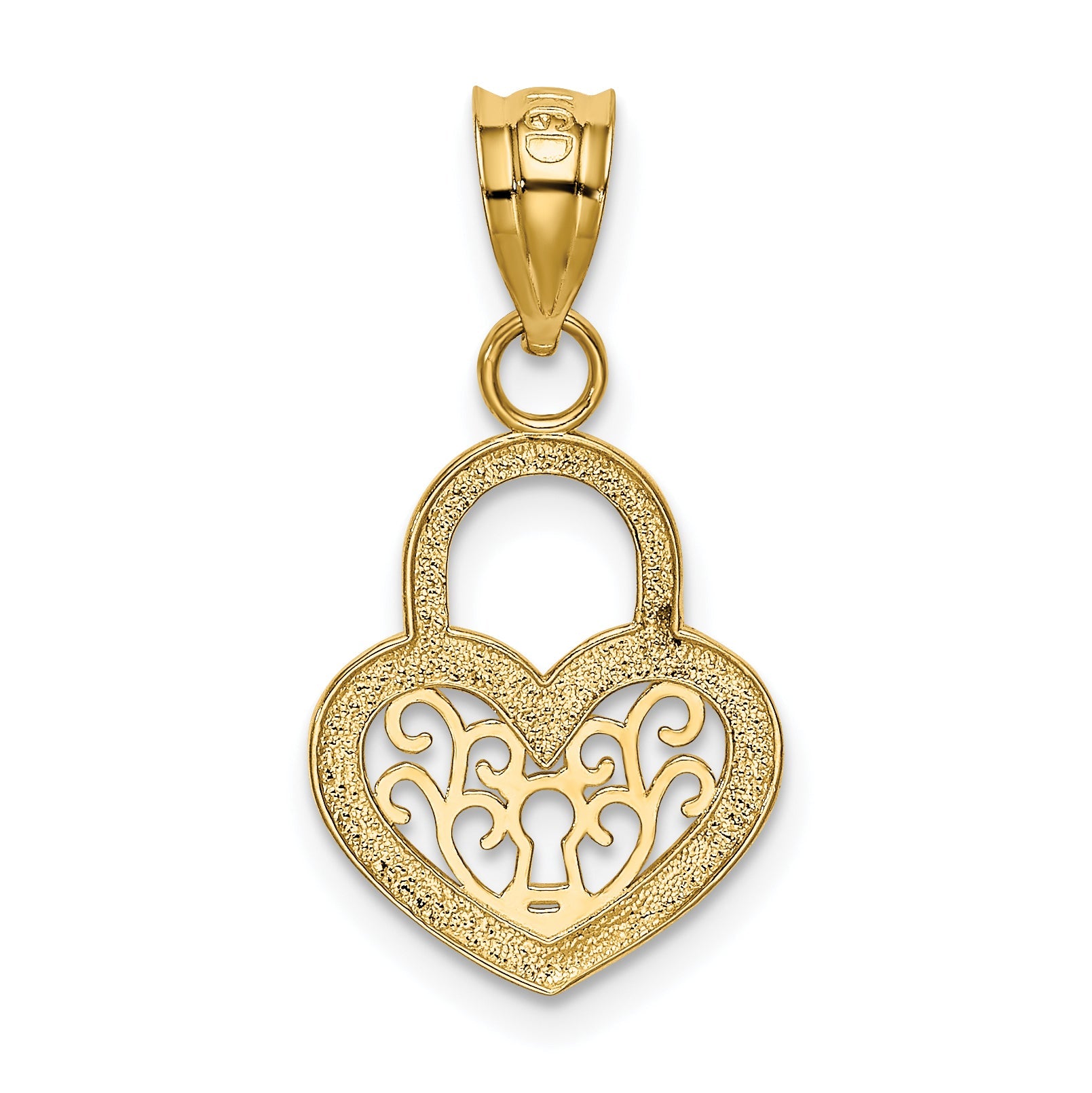 14K Yellow Gold Polished Filigree Heart Lock Charm