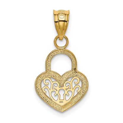 14K Yellow Gold Polished Filigree Heart Lock Charm