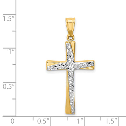 14K Yellow & Rhodium W/Rhodium Diamond-Cut Cross Pendant
