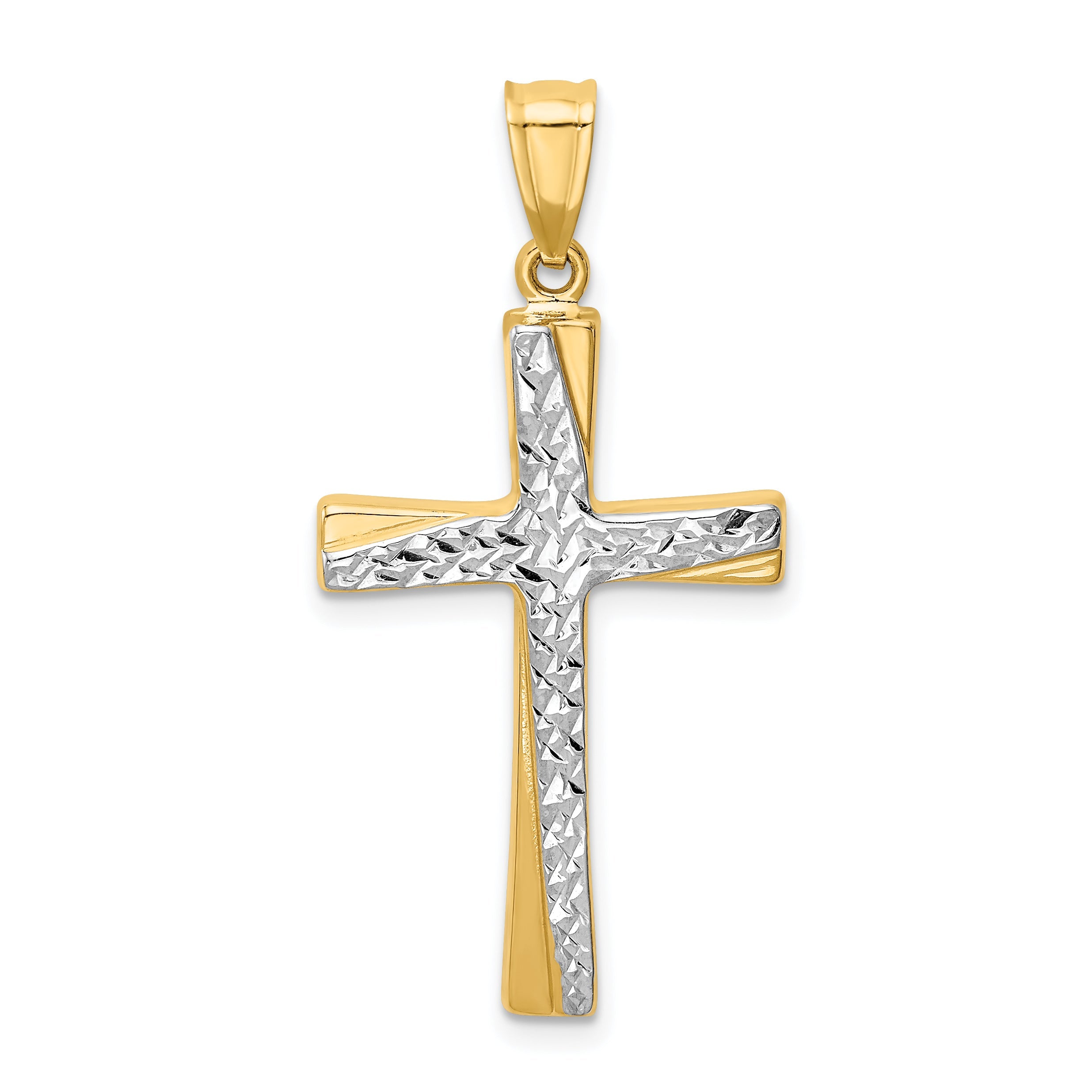 14K Yellow & Rhodium W/Rhodium Diamond-Cut Cross Pendant