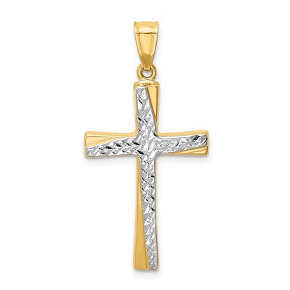 14K Yellow & Rhodium W/Rhodium Diamond-Cut Cross Pendant