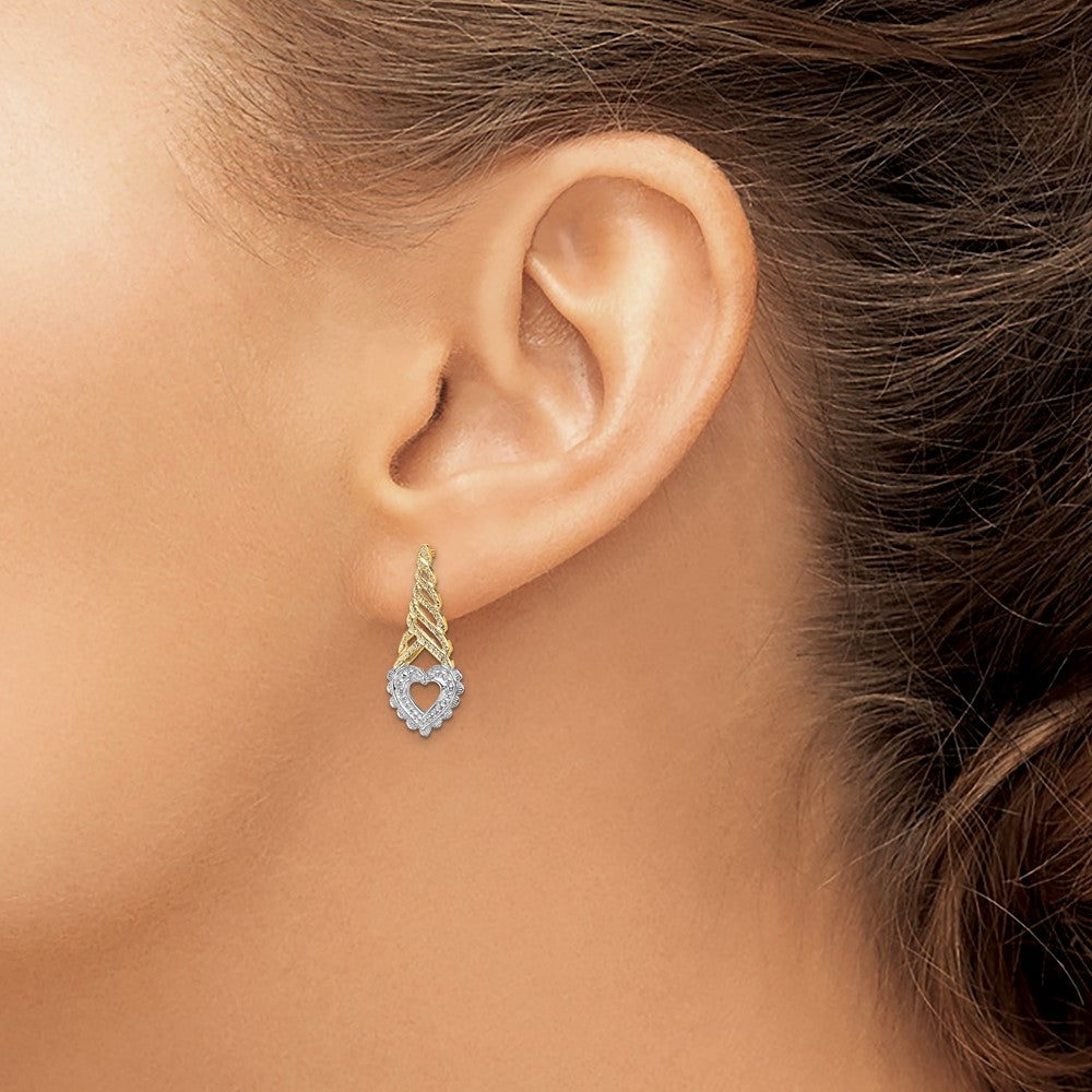 14K Yellow & Rhodium W/Rhodium Heart Cone Post Earrings