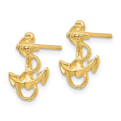 14K Yellow Gold Anchor With Rope Trim Post Earrings