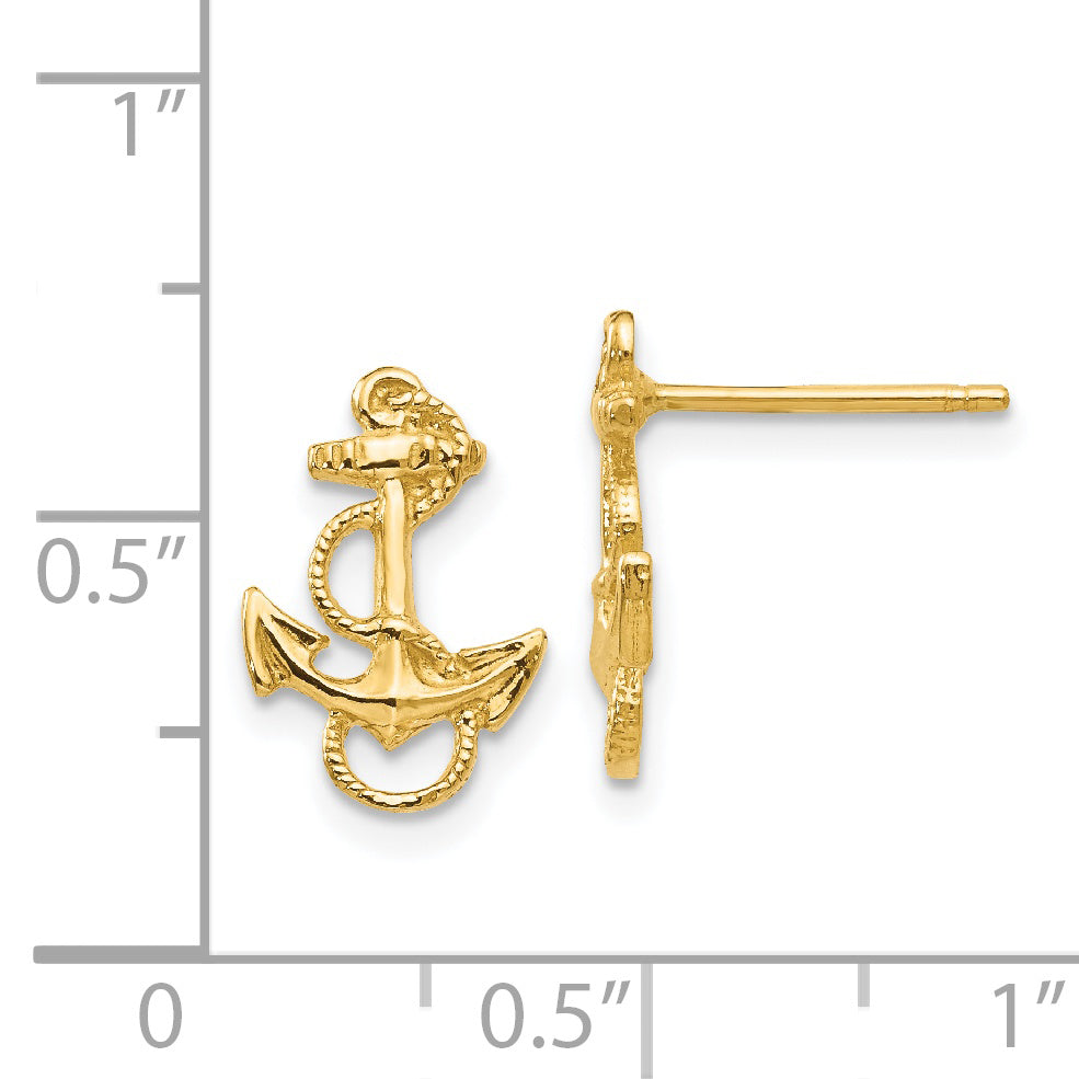 14K Yellow Gold Anchor With Rope Trim Post Earrings