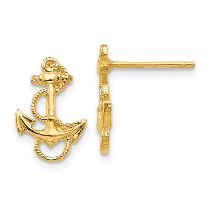 14K Yellow Gold Anchor With Rope Trim Post Earrings