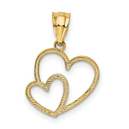 14K Yellow Gold Polished Double Heart Pendant