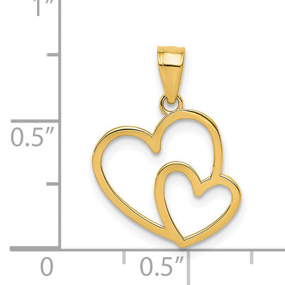 14K Yellow Gold Polished Double Heart Pendant