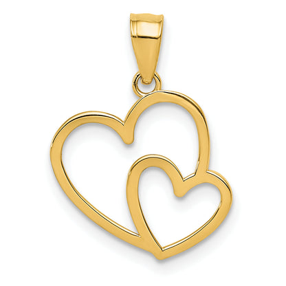 14K Yellow Gold Polished Double Heart Pendant