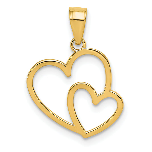 14K Yellow Gold Polished Double Heart Pendant