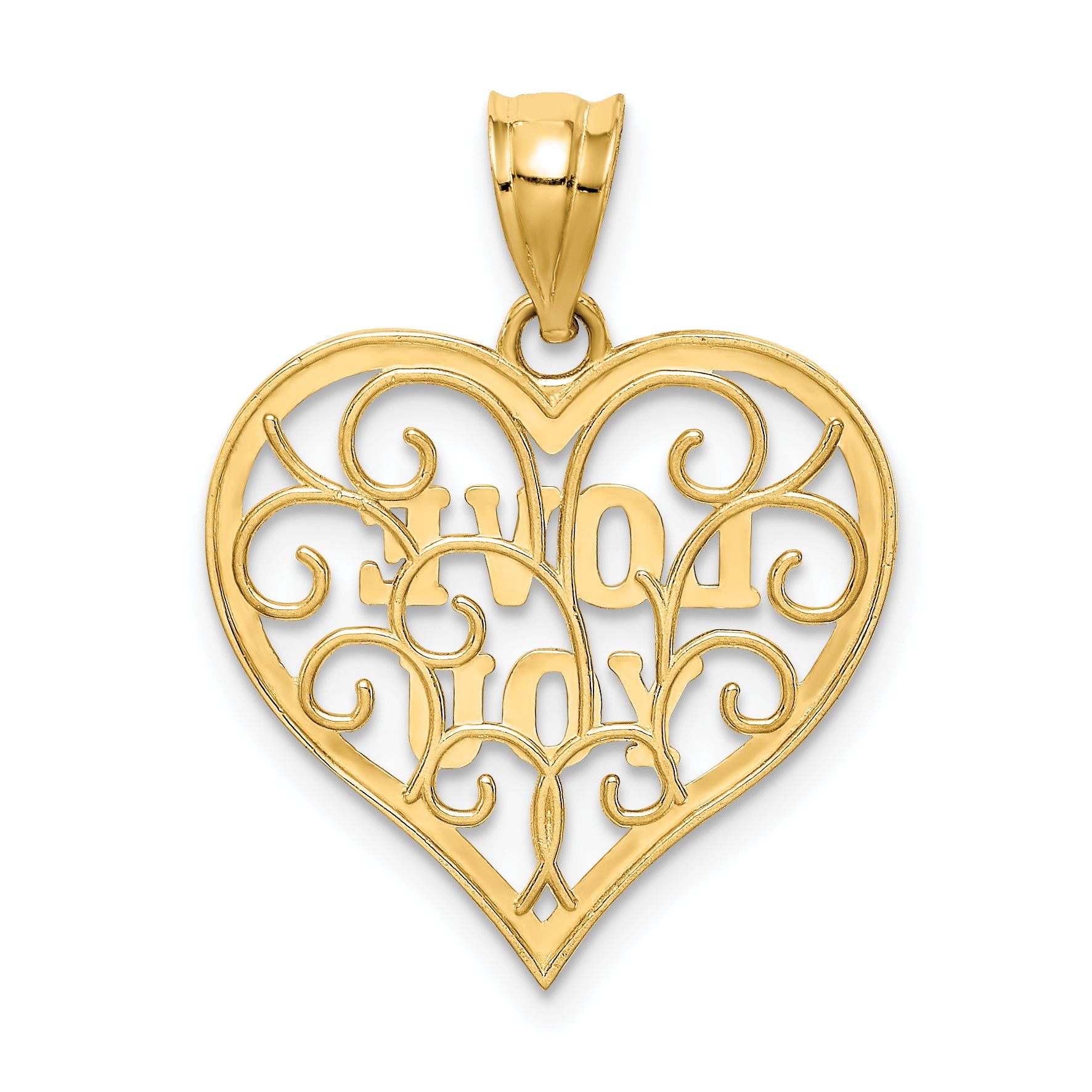 14K Yellow & Rhodium And White Filigree Love You