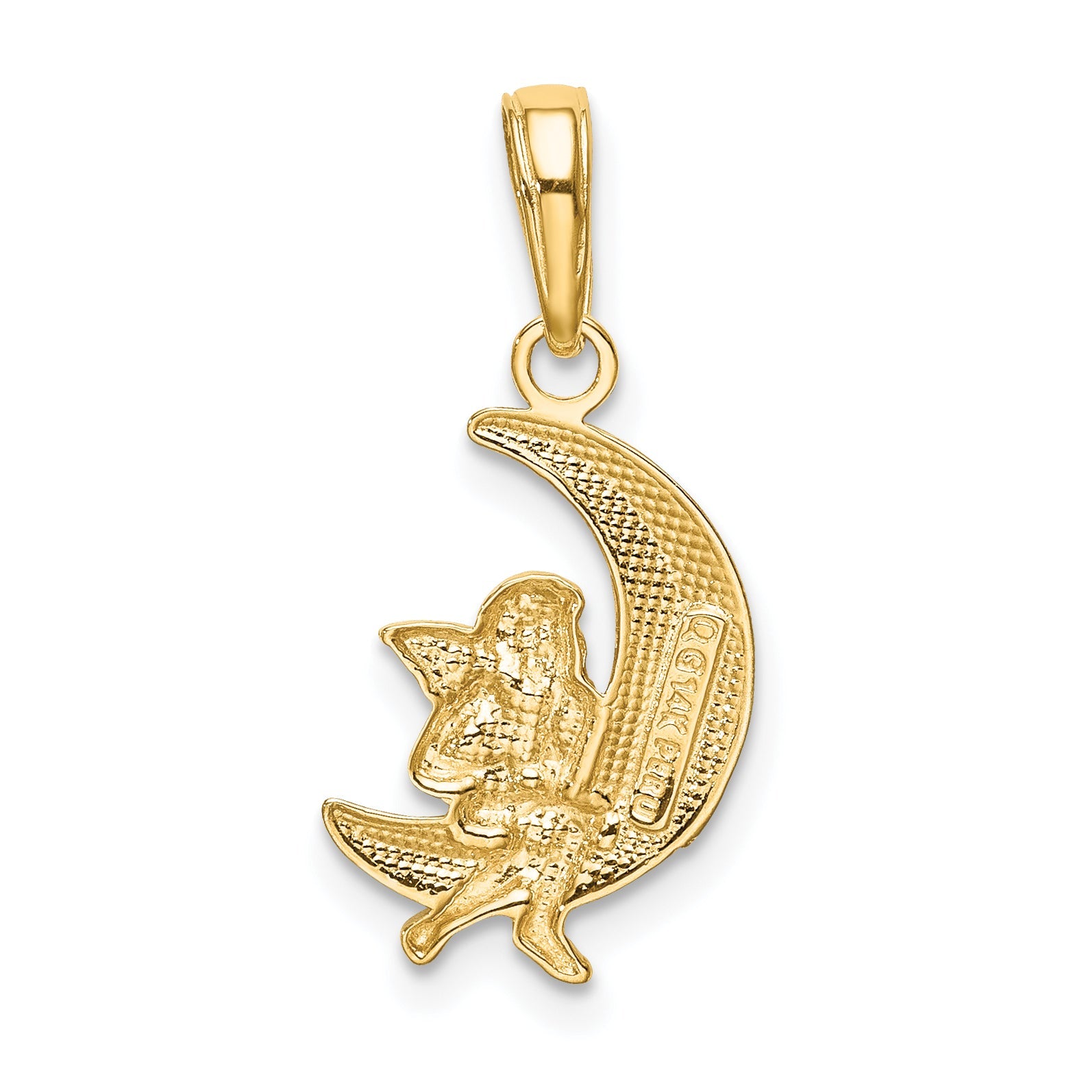 14K Yellow & Rhodium And Polished Moon W/ Angel Pendant