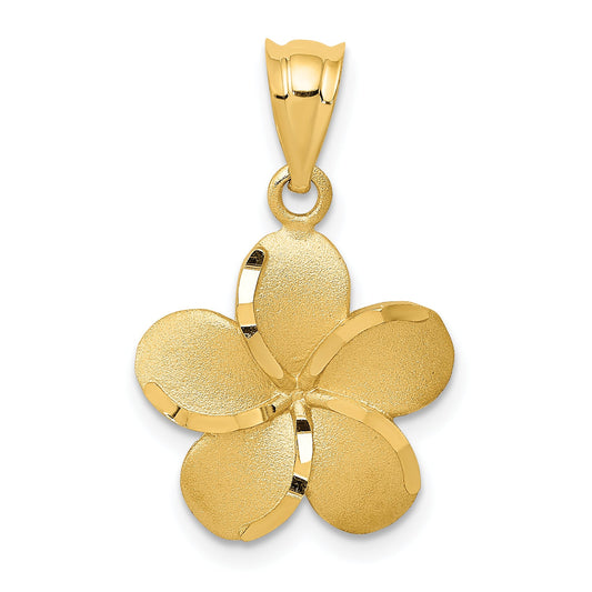 14K Yellow Gold Diamond-Cut Plumeria Pendant