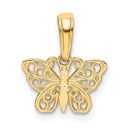 14K Yellow Gold Polished Filigree Butterfly Charm