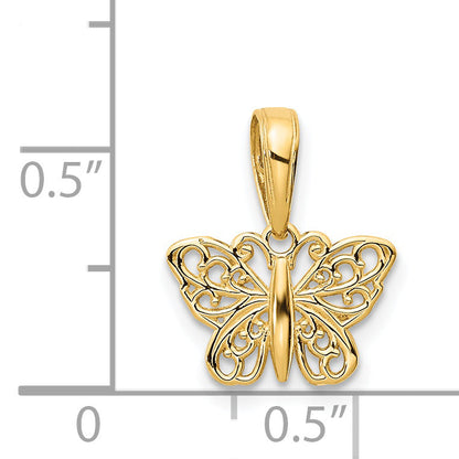 14K Yellow Gold Polished Filigree Butterfly Charm