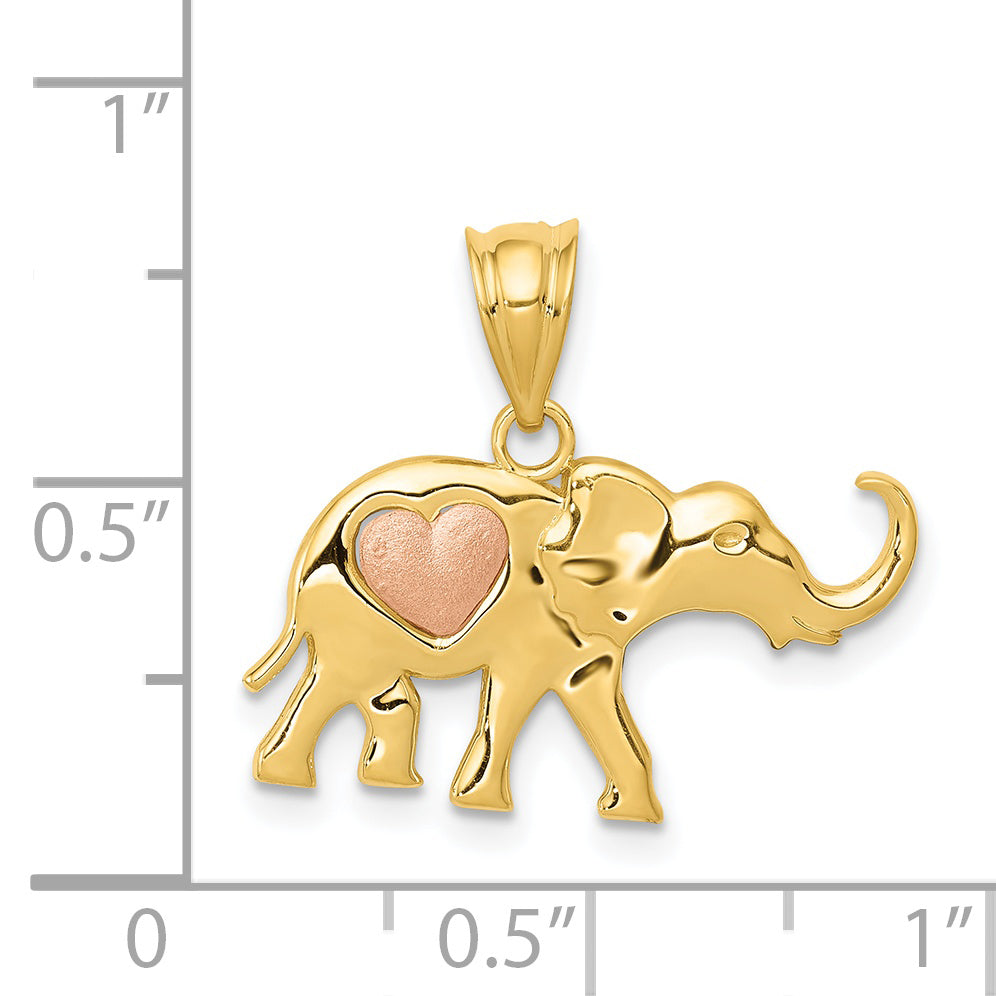 14K Two-Tone Yellow And Rose Gold Elephant W/Heart Charm