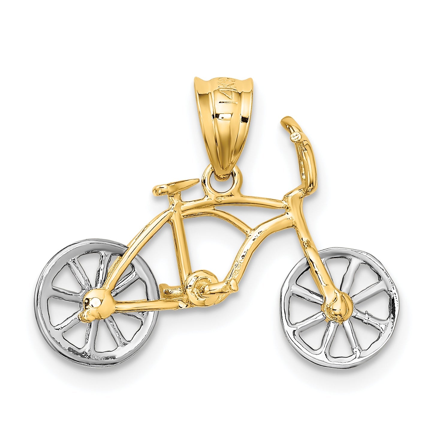 14K Two-Tone 3D Moveable Bicycle Pendant