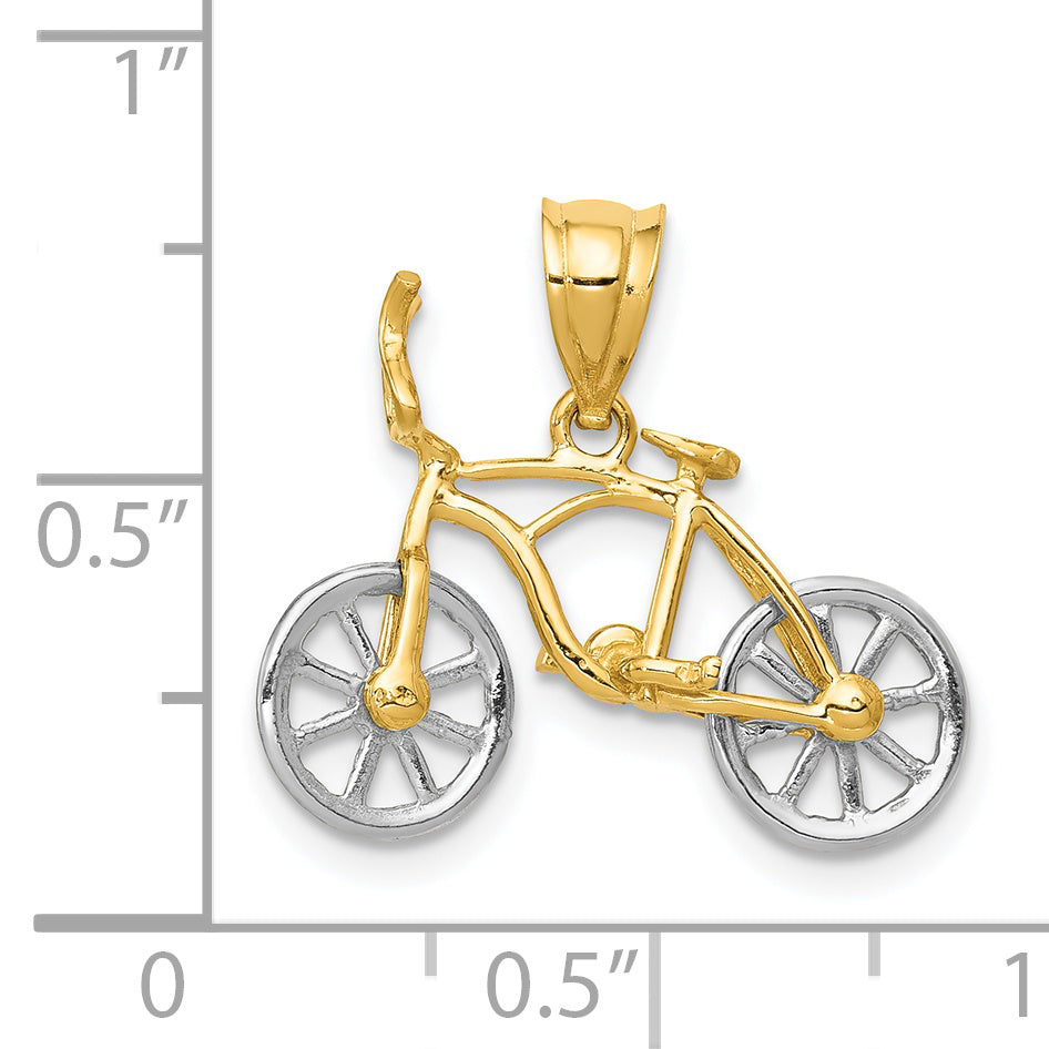 14K Two-Tone 3D Moveable Bicycle Pendant