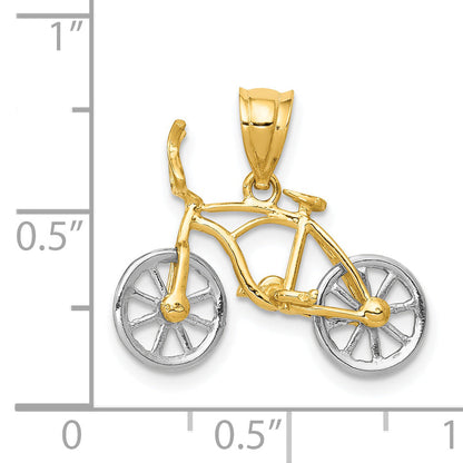 14K Two-Tone 3D Moveable Bicycle Pendant