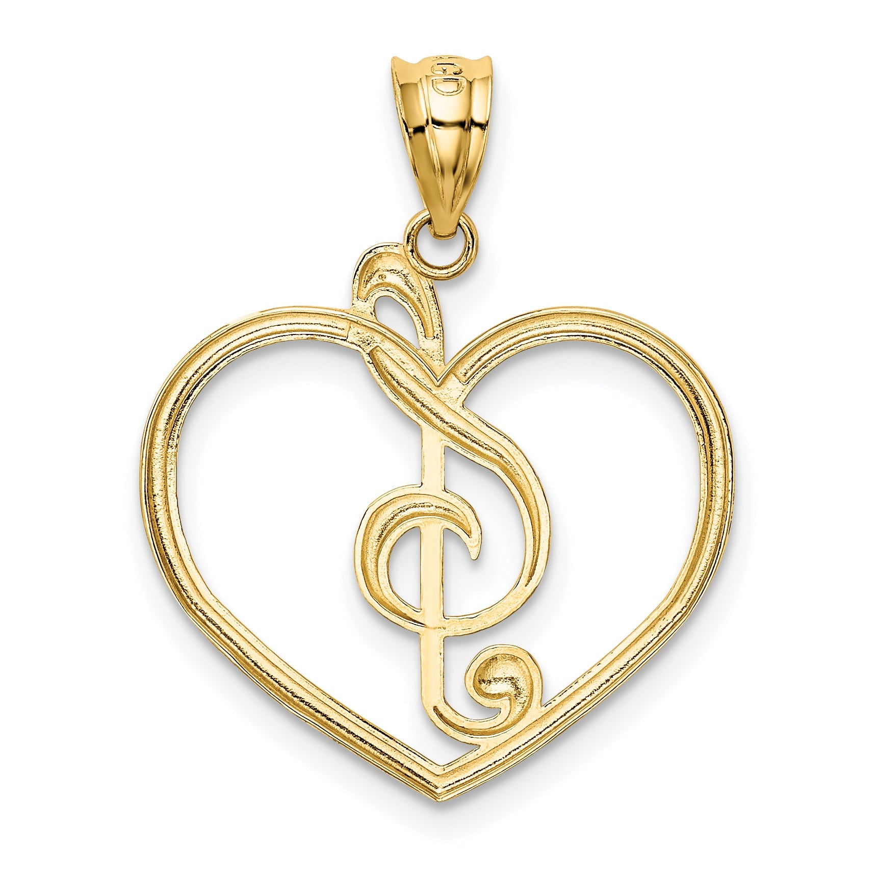 14K Yellow Gold Treble Clef In Heart Charm