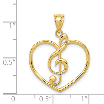 14K Yellow Gold Treble Clef In Heart Charm