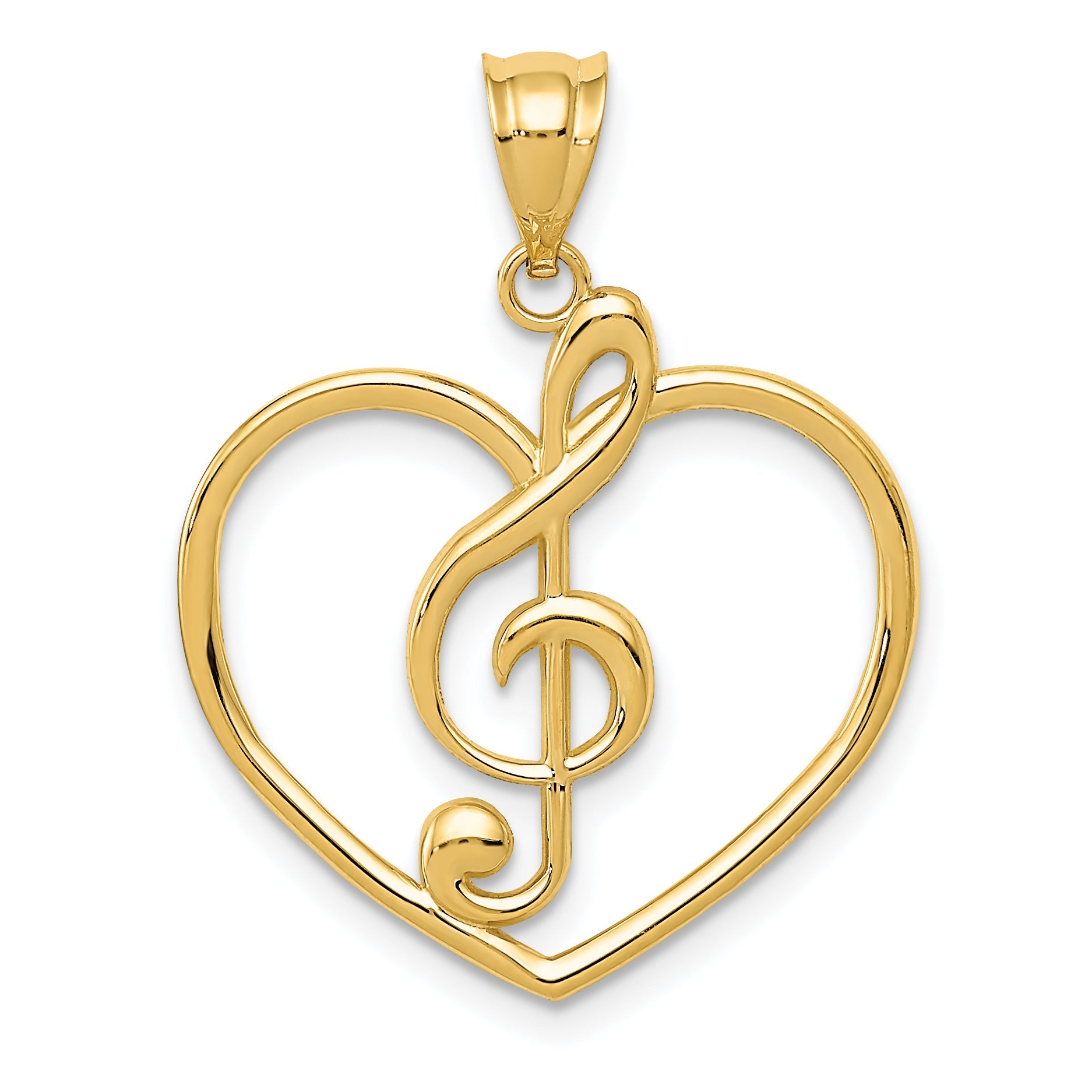 14K Yellow Gold Treble Clef In Heart Charm