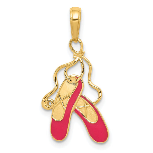 14K Yellow Gold Enameled Ballet Slippers Charm