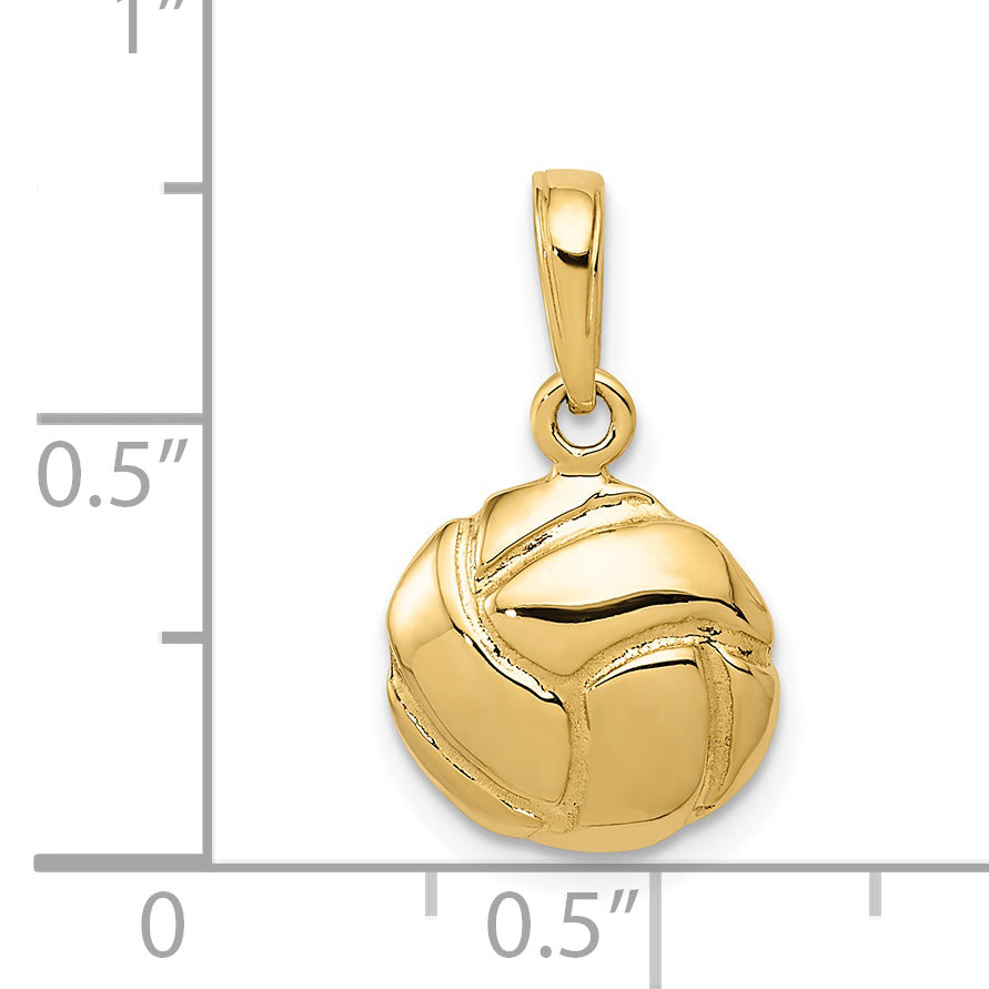 14K Yellow Gold Solid Polished Open Back Volleyball Charm