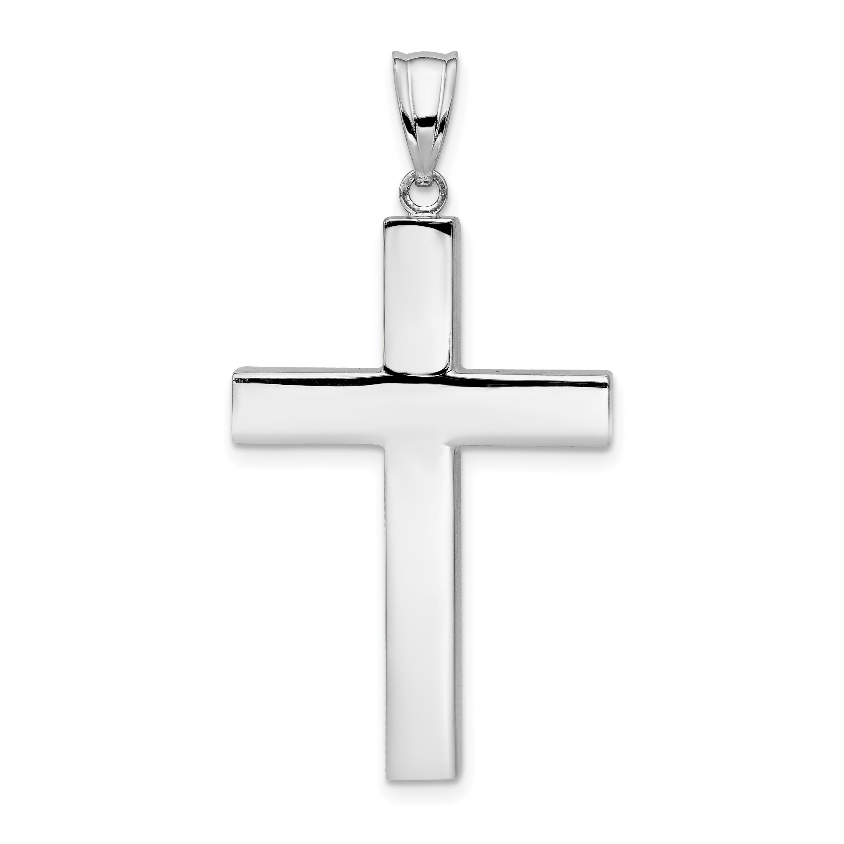 14K White Gold Polished Hollow Cross Pendant