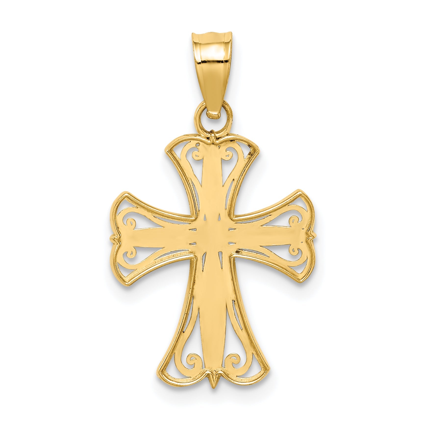 14K Yellow & Rhodium W/Rhodium Diamond-Cut Cross Pendant