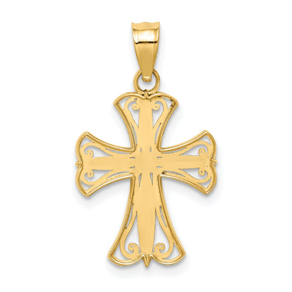 14K Yellow & Rhodium W/Rhodium Diamond-Cut Cross Pendant