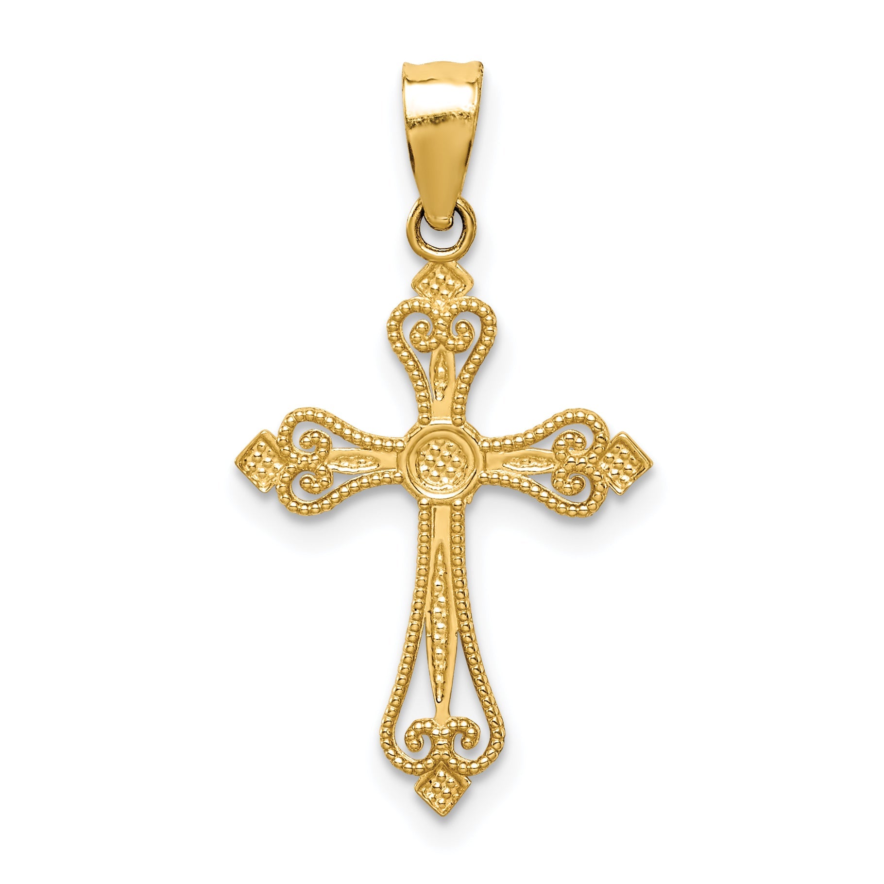 14K Yellow Gold Mini Budded Cross Pendant