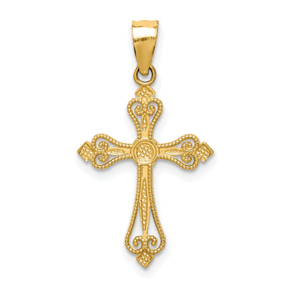 14K Yellow Gold Mini Budded Cross Pendant