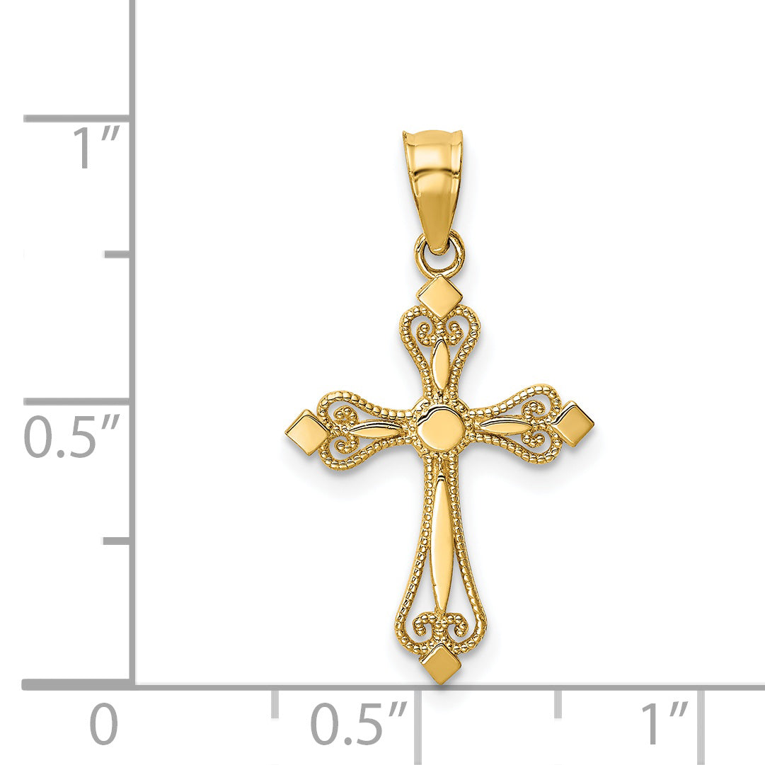 14K Yellow Gold Mini Budded Cross Pendant