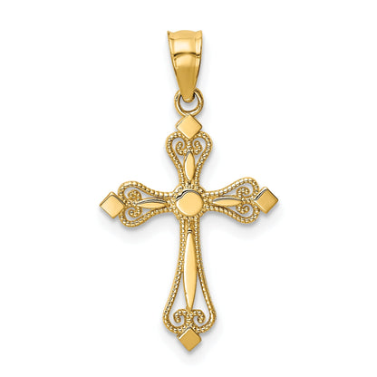 14K Yellow Gold Mini Budded Cross Pendant