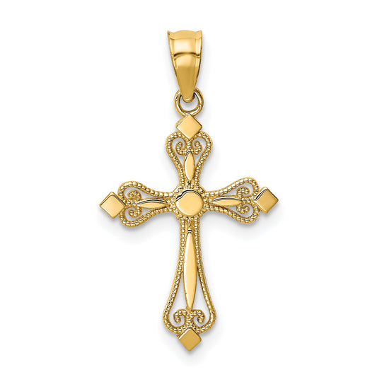 14K Yellow Gold Mini Budded Cross Pendant